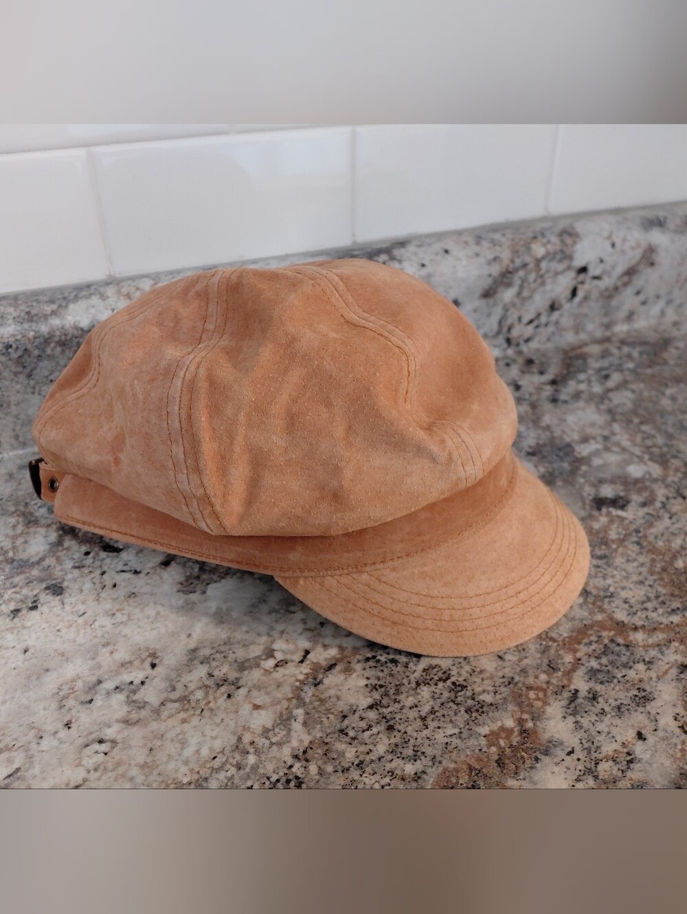 Women's Understated Leather Tan Suede Adjustable Newsboy Hat